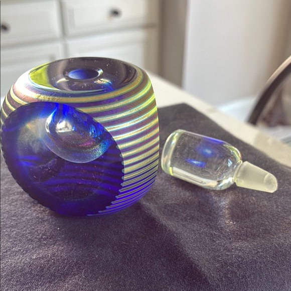 Blue and Silver Art Glass Perfume Bottle - Picture 2 of 5